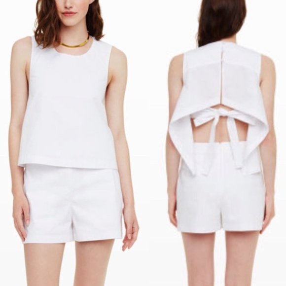 Club Monaco Pants - Club Monaco Pirro Open Back Tie Romper in White 2